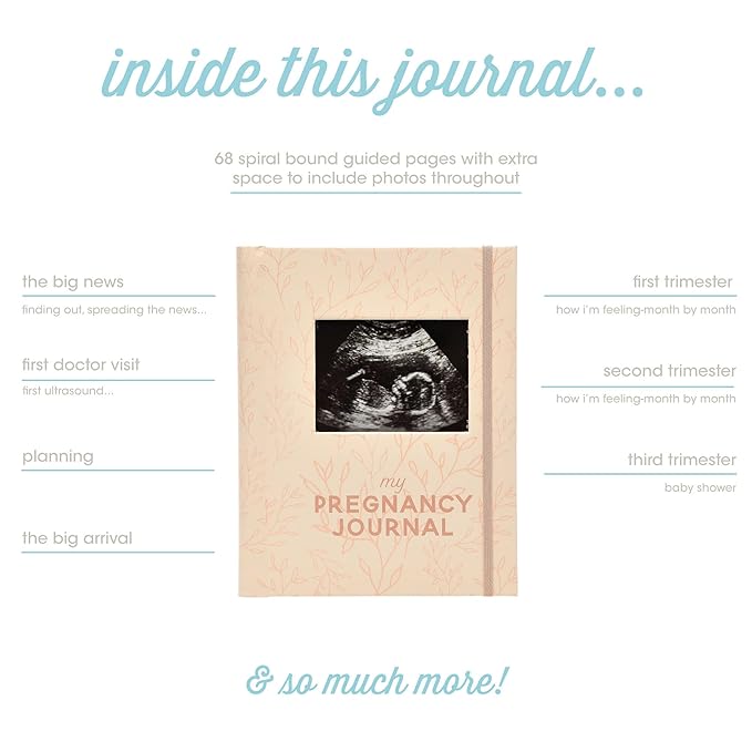 Pearhead Little Bundle of Joy Pregnancy Journal, Keepsake Pregnancy Memory Book with Sonogram Photo, First Through Third Trimester Pregnancy Milestone Tracker, Blush Leaf