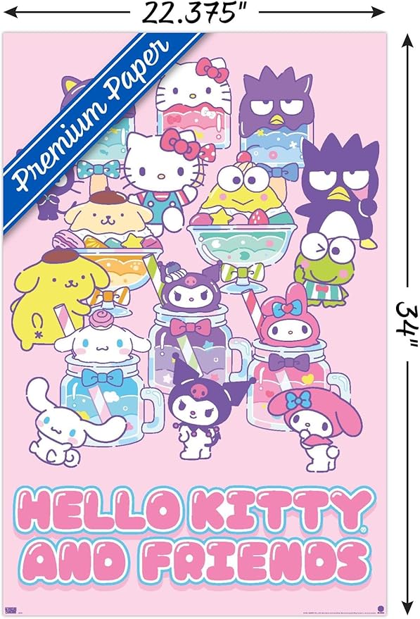 Trends International Hello Kitty and Friends: 24 Summer Fresh - Group Wall Poster, 34L x 22.4W, Premium Poster & Mount Bundle