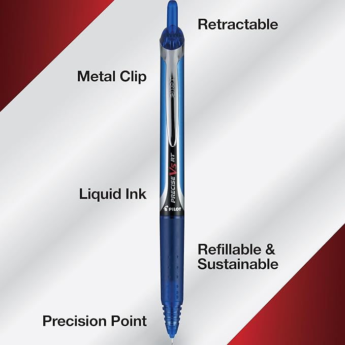 PILOT Precise V5 RT Refillable & Retractable Rolling Ball Pens,Extra Fine Point Pens,0.5 mm,Black/Blue/Red/Green,- Ideal for School,Journaling & Office Writing,4 Count (Pack of 2)