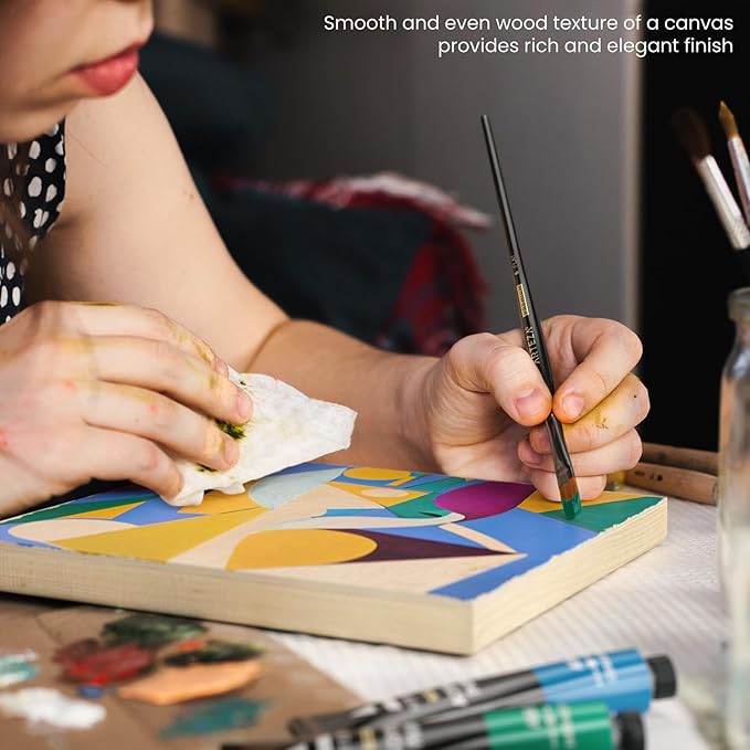 ARTEZA Wood Painting Set with Acrylic Paint, Foam Paint Brushes for Acrylic Painting, Stencils, Wood Canvas Cradle Art Boards & Painter's Tape, Experience Box for Home Decor, Painting & Drawing