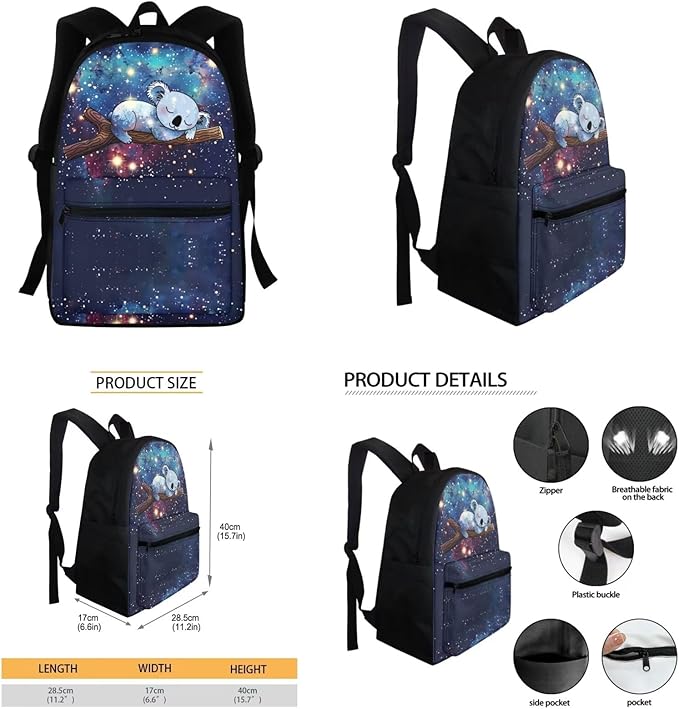 Galaxy Koala Backpack for Girls 6-8 School Boys Kids School Bags 10-12 Years Old with Lunch Boxes Pencil Purse Water Bottle Sleeve Preschool Kindergarten Elementary Bookbag 4pcs/set