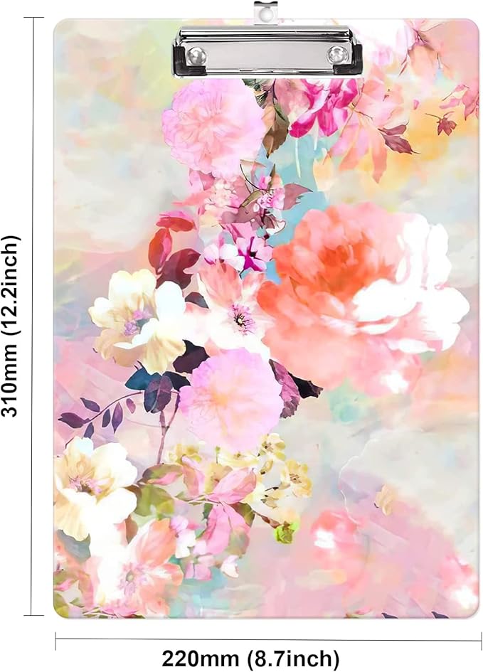 Fashion Clipboard, A4 Letter Size Wooden Decorative Clipboards for Teacher, Nurse, Doctor,Student and Kids, Cute Design for Standard Size 12.2" x 8.9" (C-Imagic Floral)