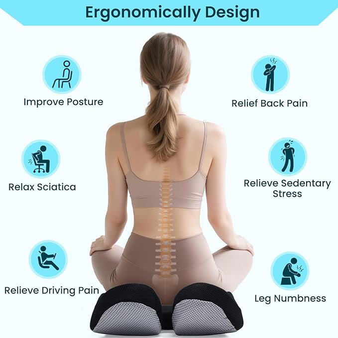 CXC Seat Cushions for Office Chairs – Recovery Memory Foam, Seat Cushion for Desk Chair, Car, Wheelchair, Hip & Tailbone Pain Relief Cushion for Lxx`ong Sitting, Non-Slip (Black Breathable mesh Cover)
