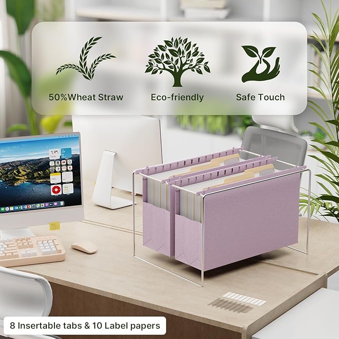 XINGIA 6 Pack Hanging File Folders Legal Size Extra Capacity, 4'' Expandable Hang Folders for Filing Cabinet,Heavy Duty Wheat Straw Large File Folders for Bulky Files,Wide Filing Folders Hanging