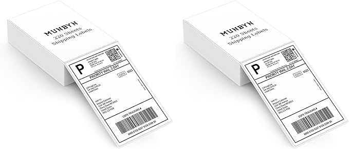 MUNBYN 4"x6" Direct Thermal Shipping Labels, Commercial Grade Permanent Adhesive Fanfold Mailing Postage Label Paper for Thermal Printers and Packages, 220 Sheets per Stack (Pack of 2)