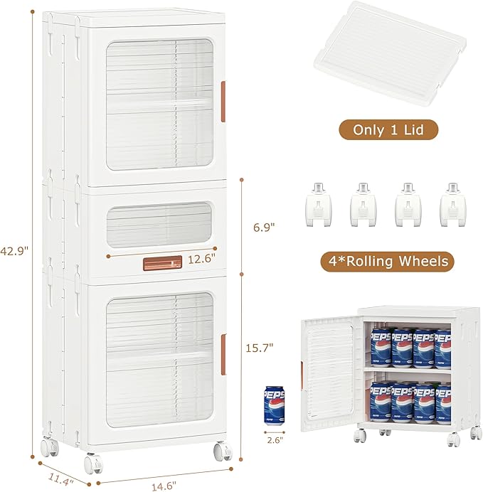 VECELO 3-Tier Narrow Bathroom Storage Cabinet with Drawer, Movable Wheels, Adjustable Shelves, Anti-Tip, Slim, for Small Space, Kitchen, Laundry, White