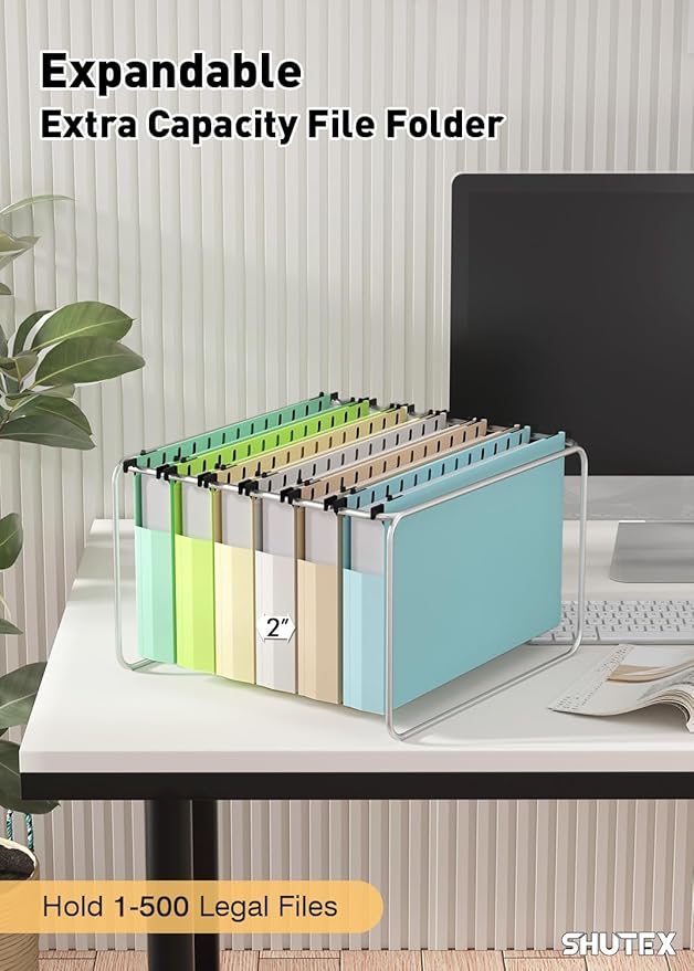 Extra Capacity Plastic Hanging File Folders,12 Pack Reinforced Expanding Hang Folder Legal Size,Accordian Pocket,Heavy Duty 2 Inch Expansion,Hanging Folder Organizer for Office Home, Pastel Colors