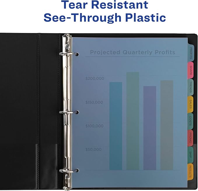 Avery 8 Tab Plastic Dividers for 3 Ring Binder, Easy Print & Apply Clear Label Strip, Index Maker Customizable Multicolor Tabs, 5 Sets (11433)