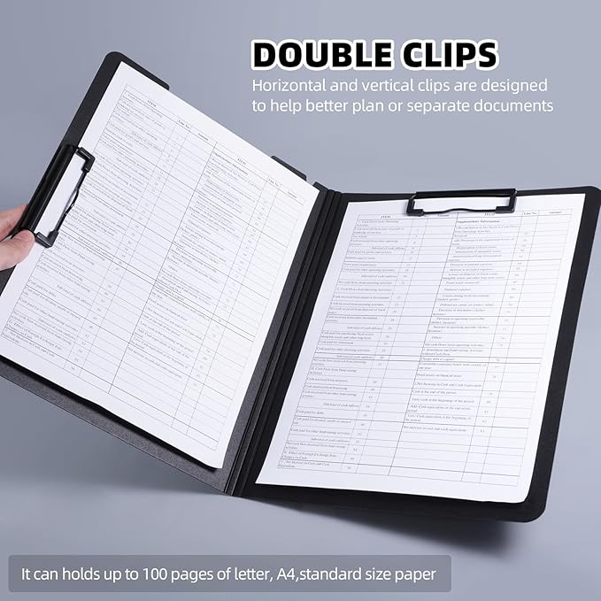 Clipboard Folder, A4 Foldable Clipboard with Horizontal and Vertical Double Metal Clips, 360 Degree Foldable Binder Clipboards with Pen Holder, File Cover Work Folder Clipboards, Pink