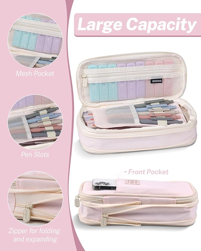 40PCS Aesthetic School Supplies with Cute Pen Case, 12 Color Pastel Highlighters, 5 Black Ink Gel Pens, 6 Mechanical Pencil 0.5 & 0.7 mm, Back To School Supplies for Student Stationary
