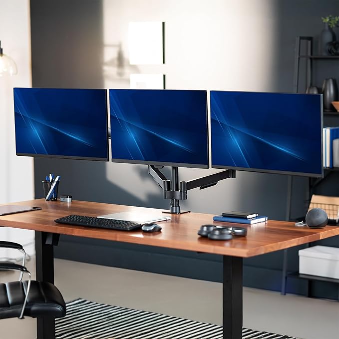 VIVO Triple Monitor Stand, Fully Adjustable Arms for 17 to 27 inch Screens, Mechanical Articulating Desk Mount, Gaming and Office Setups, VESA 75x75, 100x100, Max 19.8 lbs, Classic, Black, STAND-V003O