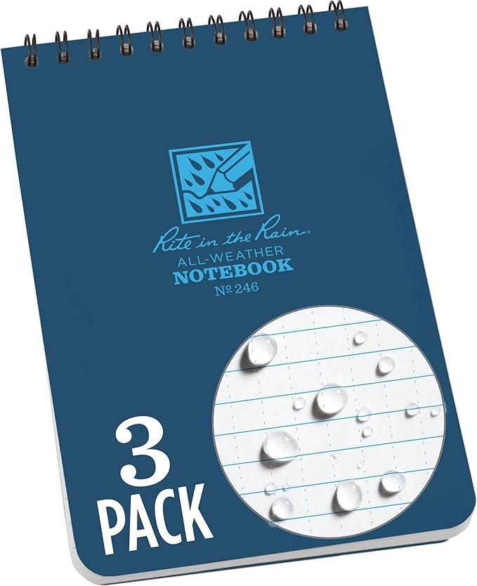 Rite In The Rain Weatherproof Top Spiral Notebook, 4" x 6", Blue Cover, Universal Pattern, 3 Pack (No. 246-3), 6 x 4 x 3.75
