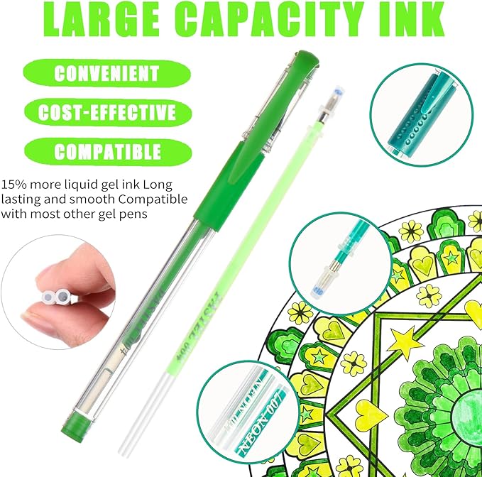 Pastel Gel Pens,72 Color Gel Pens Set including 24 Color Gel Pen with 48 Refills,40% More Ink Colored Gel Pens for Adult Drawing, Doodling, Scrapbook, Journaling