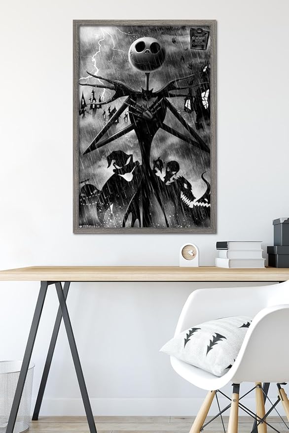 Trends International Disney Tim Burton's The Nightmare Before Christmas - Shadows Wall Poster, 34L x 22.4W, Barnwood Framed Version
