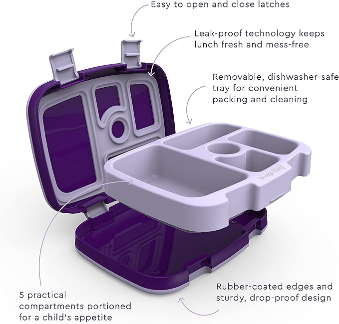 Bentgo® Kids Prints 5-Compartment Bento-Style Kids Lunch Box Set with Reusable Plastic Utensils (Unicorn)