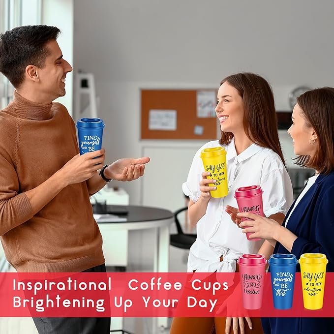 24 Pcs Inspirational Gifts for Employee Coworkers Staff Teammate, 16oz Reusable Plastic Coffee Cups with Positive Sayings, Bundle Gifts for Woman Man Coworker (Bright Color,Inspirational)