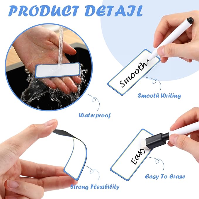 480 Pcs Magnetic Dry Erase Labels Reusable Name Tag Writable Stickers Colored Magnets Magnetic Strips for Whiteboard Rectangle Blank Name Plates for Lockers(Simple Style,3.2 x 1.2 in)