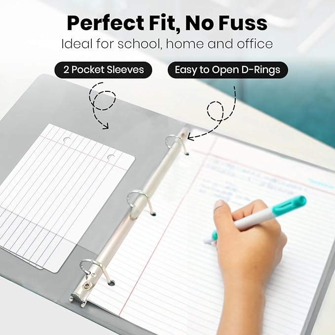Yoobi 3 Ring Binders- Marble Design, Gray Color- 1 Inch Binder with Round D Rings and 2 Pockets, Durable, PVC-Free Organizer with 220 Sheets Capacity, 4- Pack with Plastic Cover for Office Supplies