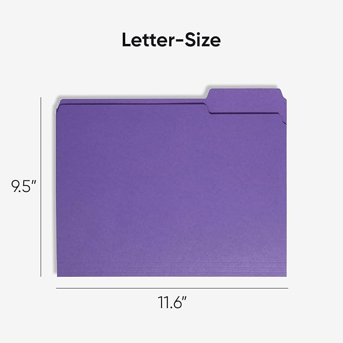 Smead Standard File Folders, Purple, 1/3-Cut Tabs, Letter Size (13043), 100 Count (Pack of 5)