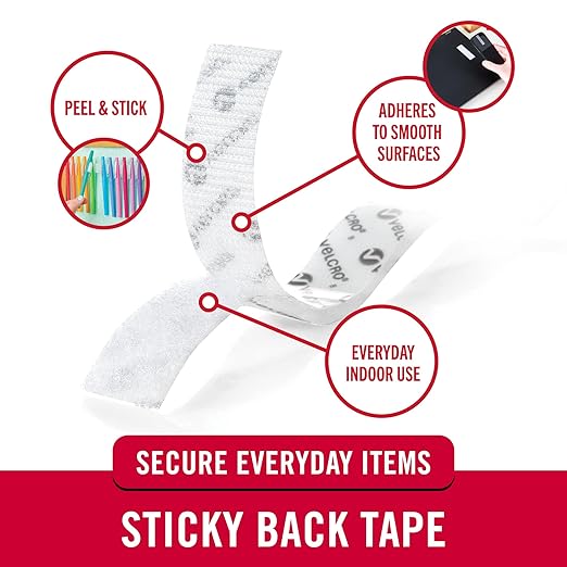 VELCRO Brand - Sticky Back Fasteners - Hook Only | Perfect for Home or Office | 10 ft x 3/4 in Tape | White