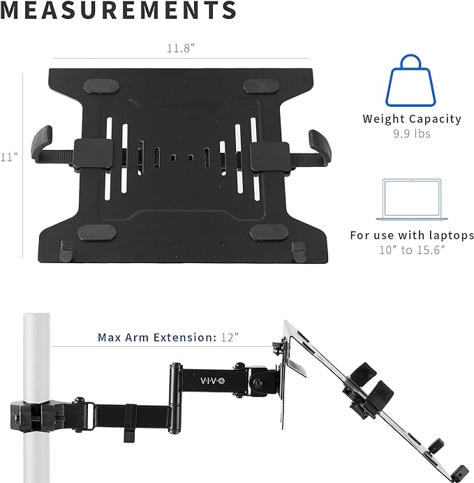 VIVO Steel Universal Full Motion Pole Mount Laptop Holder Arm with Removable 75mm and 100mm VESA Plate, Fits 10 to 15.6 inch Laptops, Black, MOUNT-PL1A-LAP3