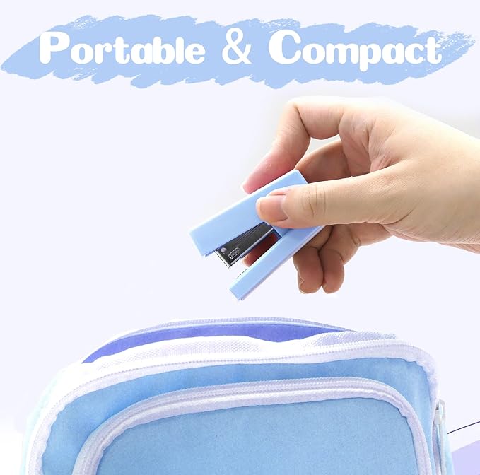 Blue Mini Stapler with Staples, Portable Office Supplies Set with Small Stapler, Staple Remover and 2,000 Staples, Cute Mini Stapler for Desk, School, Office & Home Desk Essentials