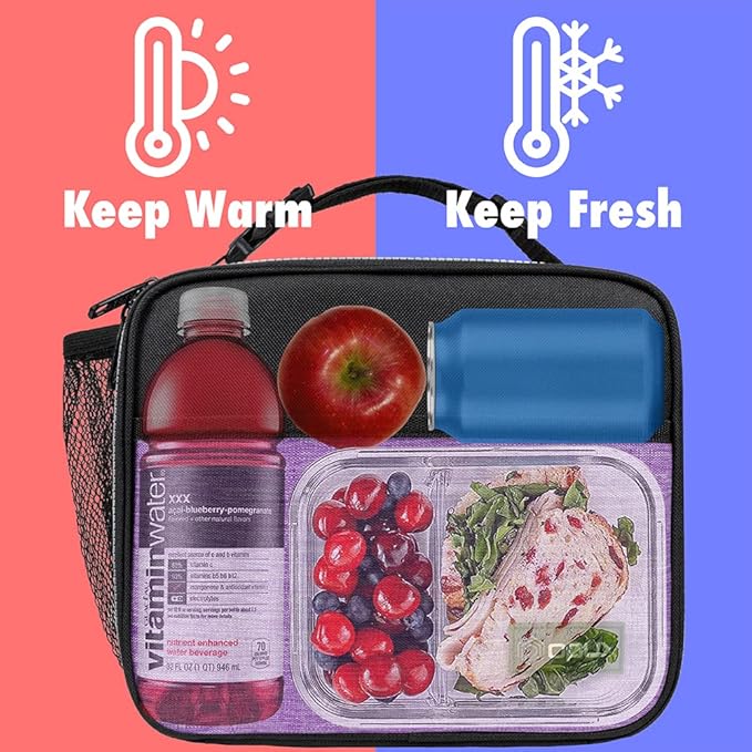 opux Insulated Lunch Bag Kids, Lunch Box for School Boy Girl, Leakproof Small Reusable Compact Soft Mini Cooler Bag, Toddler Small Lunch Boxes Kit Pail with Front Side Pockets (Purple)