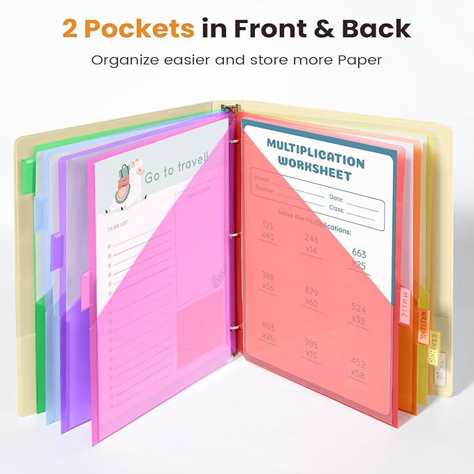 Sooez 16 Count Dividers with Pockets, 8 Tabs Binder Dividers for 3 Ring Binders, Binder Dividers with tabs, Binder Divider with Pockets for US Letter Size, Insertable Big Tabs, Multicolor, Set of 2