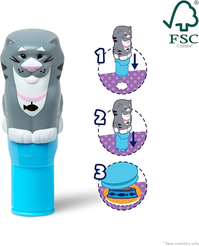 Melissa & Doug Sticker Wow!™ 24-Page Activity Pad and Sticker Stamper, 300 Stickers, Arts and Crafts Fidget Toy Collectible Character – Cat - for Kids Ages 3+ - FSC Certified