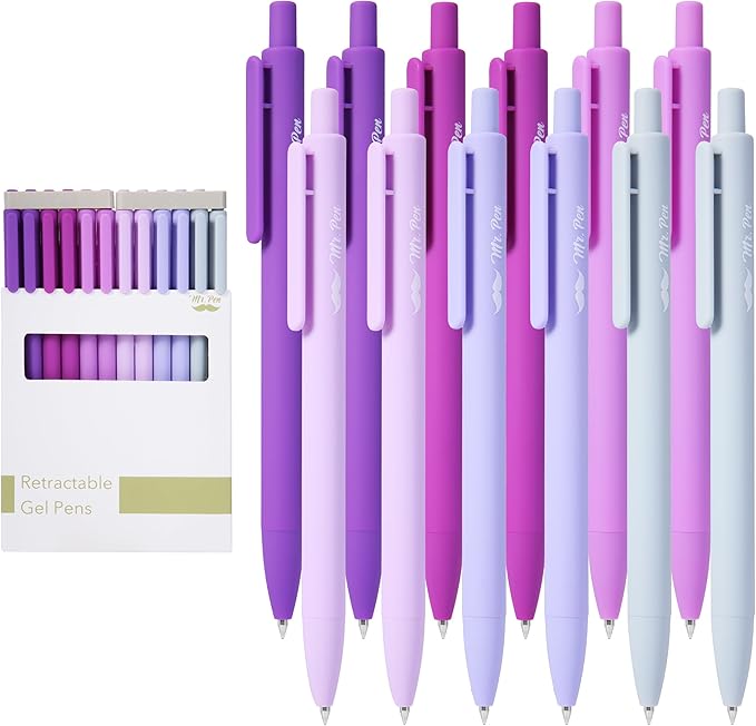 Mr. Pen- Retractable Gel Pens, 12 Pack, Black Ink, Lavender Legacy Barrel Gel Pens, Fine Point 0.5mm, Retractable Pens