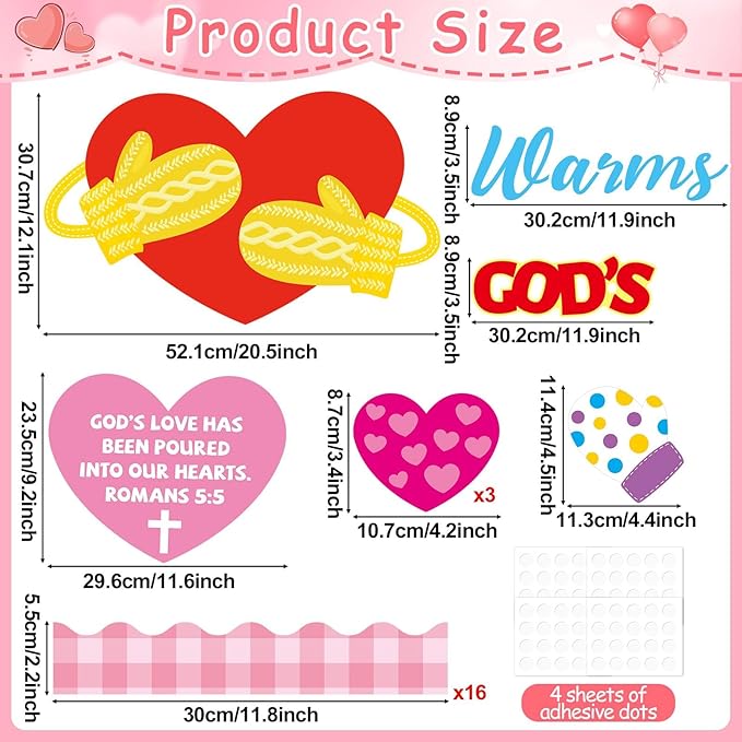 Valentine's Day Religious Bulletin Board Set God's Love Classroom Decorations Valentines Day Religious Bible Paper Cutouts Colorful Mittens Love Heart Bulletin Board for School Church Teacher Supplies