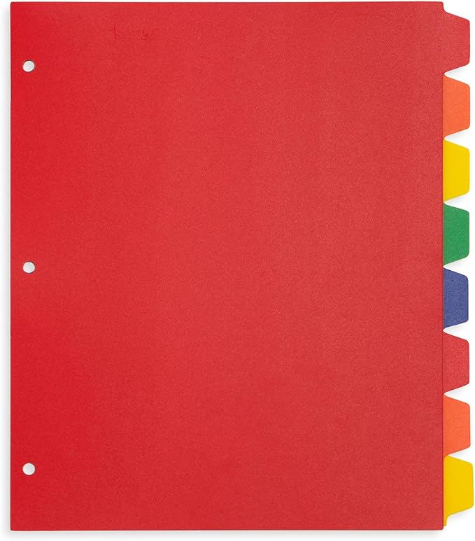 Blue Summit Supplies 24 Pack 8 Tab Plastic Dividers, Heavy Duty Plastic Dividers for 3 Ring Binder with 3 Hole Punch for Notebooks and Binders, Assorted Colors, Letter Size