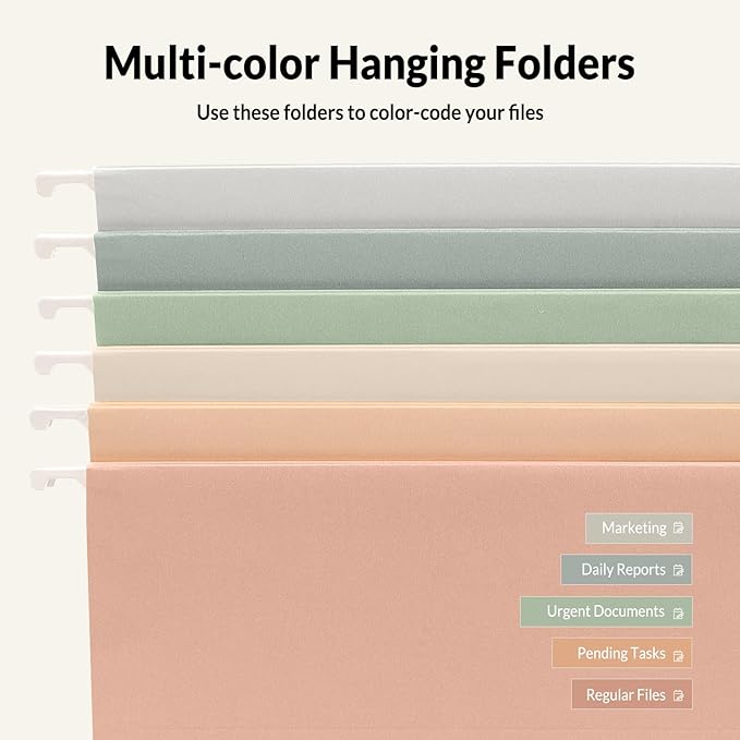 SUNEE Hanging File Folders, 6 Pack Letter Size Hanging File Folders with 1/5-Cut Tabs, Ideal for Home and Office Organization and Papers Classification,Morandi Colors