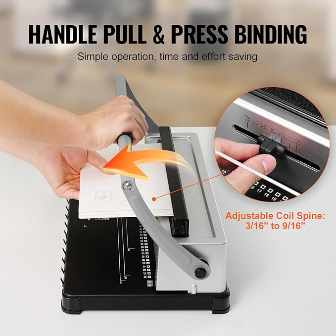 VEVOR Coil Binding Machine, Manual Book Maker 34-Holes Binding 120 Sheets, Punch Binder with Adjustable Side Margin, for Letter Size, A4, A5
