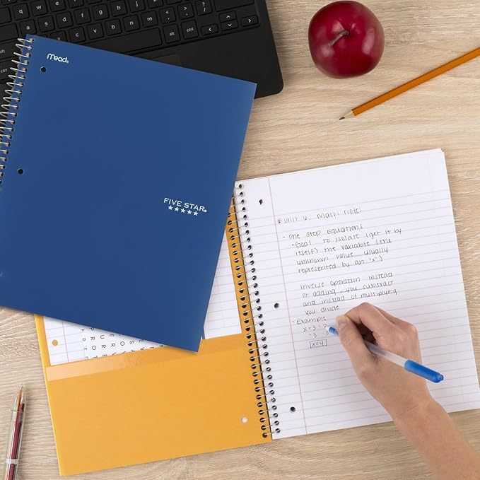 Five Star Spiral Notebook + Study App, 2 count, 1 Subject, College Ruled Paper, 100 Sheets, 8-1/2" x 11", Pacific Blue, Fire Red (38452) (Pack of 6)