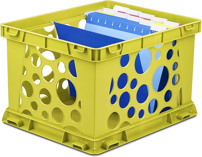 Storex Premium File Crate with Handle Cutouts – Letter and Legal Document and Folder Storage, Classroom Yellow, 1-Pack (61462F03C)