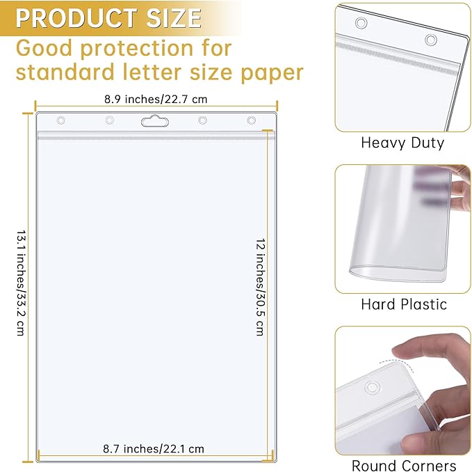 AKONEGE 6PCS Hard Sheet Protectors 8.5" x 11" Waterproof Resealable Zip Paper Page Protectors Clear Rigid Plastic Sleeves for Photos Certificate, Heavy Duty Document Holder Wall Sign Holder, Vertical