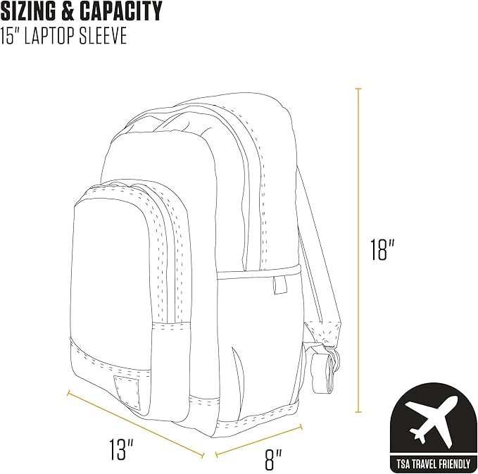 Carhartt 25L Classic Laptop Backpack, Durable Water-Resistant Pack W/ 15" Laptop Sleeve and Multiple Organizational Compartments, PFAS Free, Port