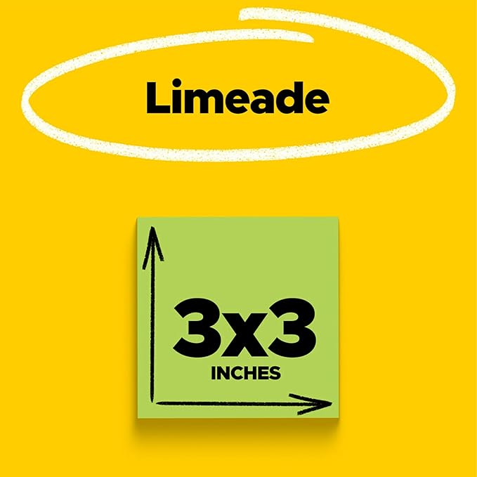 Post-it Super Sticky Notes 654-5SSLE, 3 in x 3 in (76 mm x 76 mm), Limeade - (24 Pack)