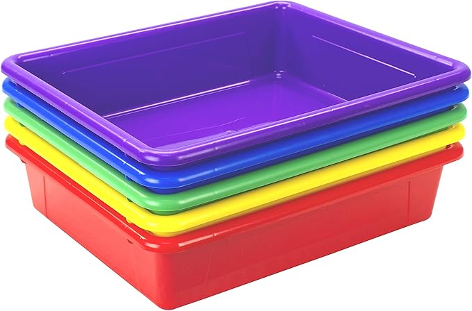 Storex Letter Size Flat Storage Tray – Organizer Bin for Classroom, Office and Home, Assorted Colors, 5-Pack (62514A05C)