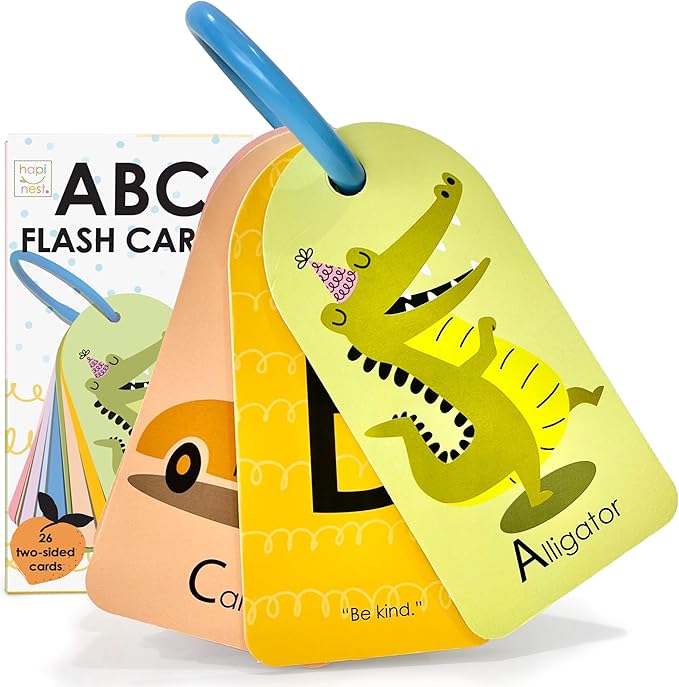 Hapinest My First ABC Alphabet Flash Cards for Baby and Toddlers, 26 Double-Sided Flashcards with Ring