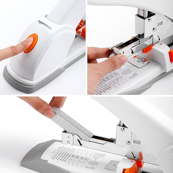 Amazon Basics Heavy Duty Stapler, 130 Sheets High Capacity, Large Office Stapler with 1000 Staples, White