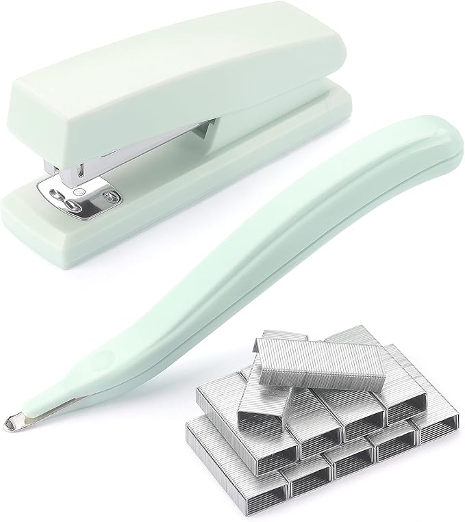 ZZTX Stapler Set with Staple Remover and Staples, Durable Desktop Stationery for Home, Office and Study, Green
