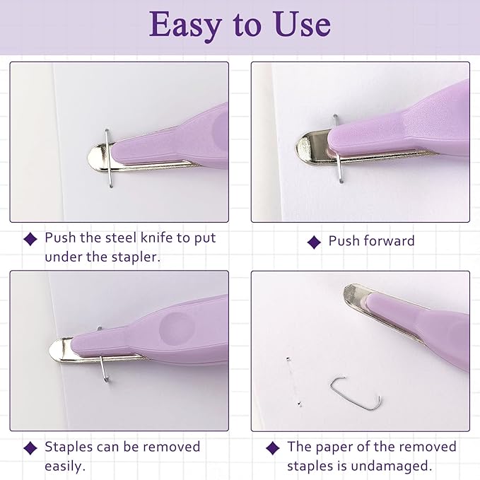 Professional Staple Remover Tool, Magnetic Tip Design Facilitates Collection of Staples, Staple Remover Stick for Home, School, and Office, Purple