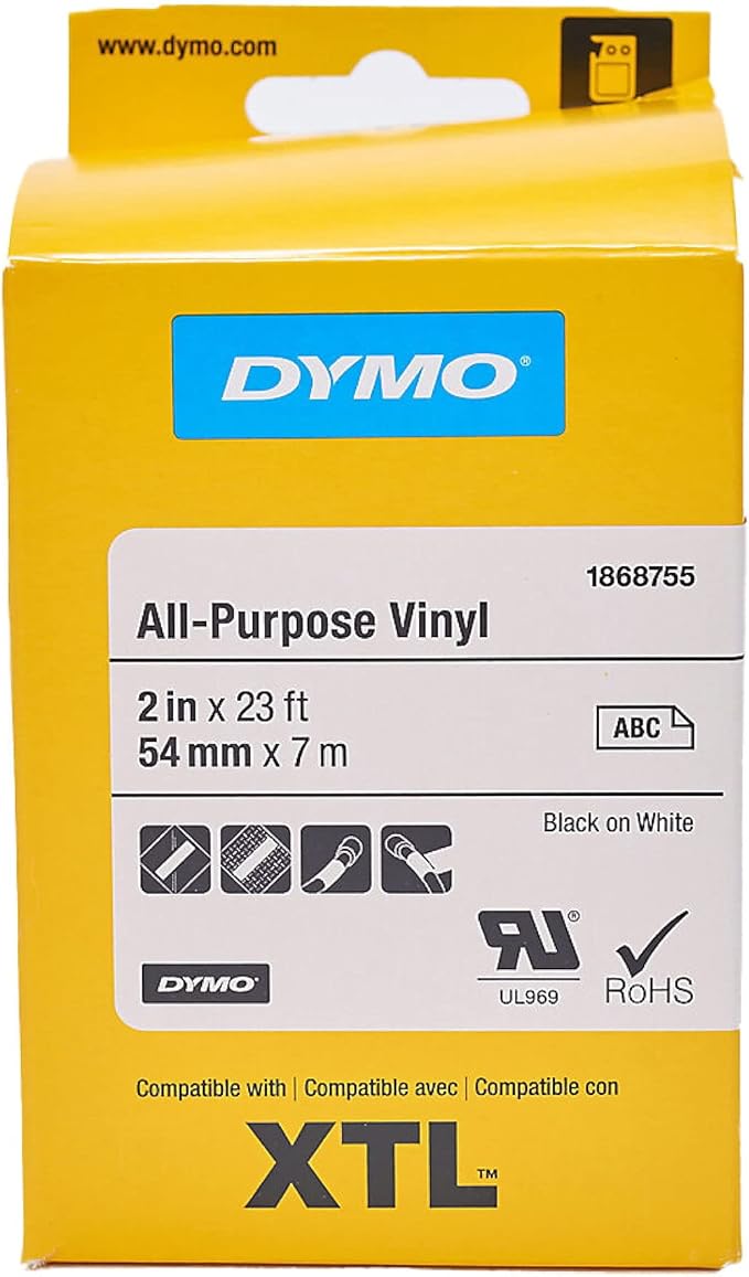 DYMO All-Purpose Labels for DYMO XTL Label Makers, Black on White, 2", 1 Roll (1868755)