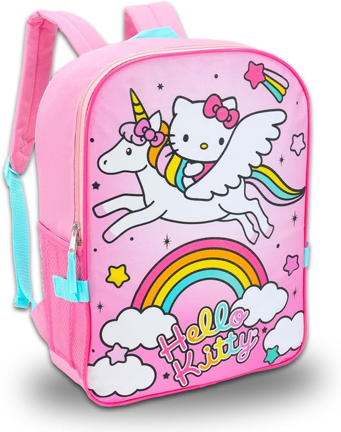 SANRIO Hello Kitty Backpack with Lunch Bag for Girls - Bundle with Hello Kitty Backpack, Lunch Box, Water Bottle, Stickers, More | Girl School Backpack Set