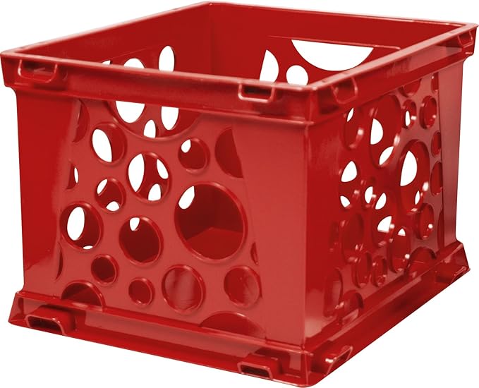 Storex Premium File Crate with Handle Cutouts – Letter and Legal Document and Folder Storage, Red, 3-Pack (61461C03C)