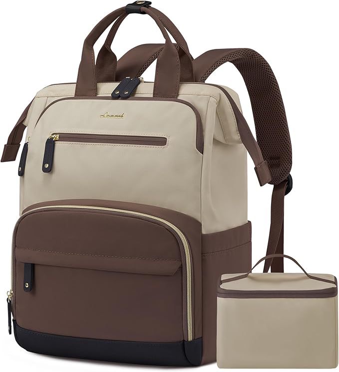 LOVEVOOK Lunch Backpack for Women, 15.6 Inch Laptop Bag with Insulated Cooler Lunch Box, Work Backpack for Teacher Nurse, Travel Backpack Lunch Bag for Camping Picnic Daily Use