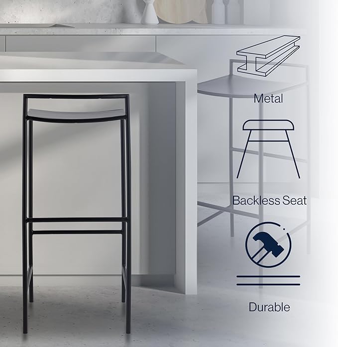 JONATHAN Y BSL1004A Svelte 30" Coastal Contemporary Iron Saddle-Seat Low-Back Bar Stool with Foot Rest for Home, Kitchen, Dining Room, Workspaces, Cafes and Resturants, Black Frame