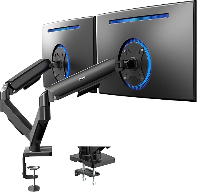 VIVO Dual Monitor Stand, Fully Adjustable Arms for 17 to 32 inch Screens, Mechanical Articulating Desk Mount, Gaming and Office Setups, VESA 75x75, 100x100, Max 19.8 lbs, Classic, Black, STAND-V002O
